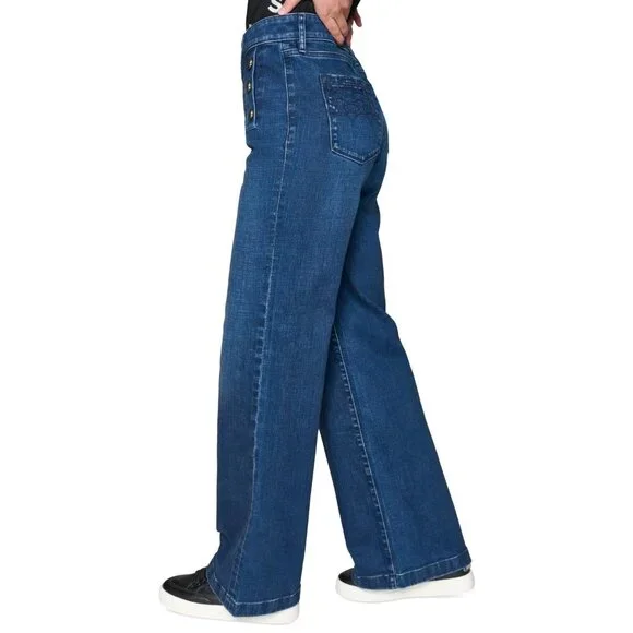 KARL LAGERFELD PARIS Petite Mid-Rise Wide-Leg Jean Blue Size 8P MSRP $109 - Picture 4 of 6